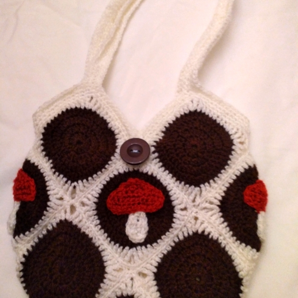 Handmade crochet mushroom motif purse